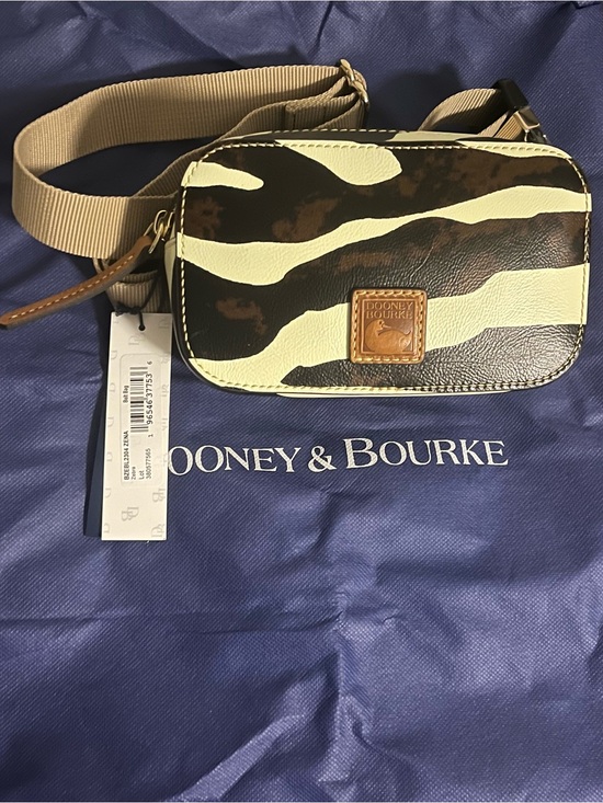 Dooney & Bourke Handbags - Dooney & Bourke Zebra-Print Belt Bag in Cream and Brown with Tan Strap